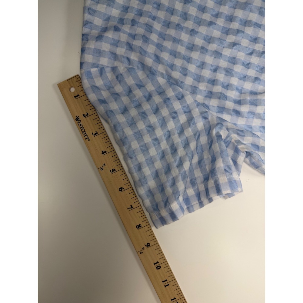 Madewell Blue Gingham Tie Front Button Back Blouse Womens M Short Sleeve Top - Picture 5 of 11